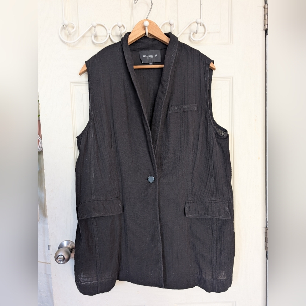 Lafayette 148 New York Black Sleeveless Jacket Cotton XL